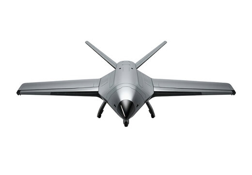Military stealth drone aircraft flying with transparent background