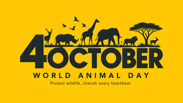World Animal Day October Fourth Wildlife Silhouette Banner