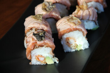 Traditional Japanese maki rolls with vinegared rice and seaweed © kike
