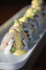 Traditional Japanese maki rolls with vinegared rice and seaweed © kike