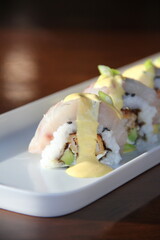 Traditional Japanese maki rolls with vinegared rice and seaweed © kike