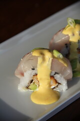 Traditional Japanese maki rolls with vinegared rice and seaweed © kike