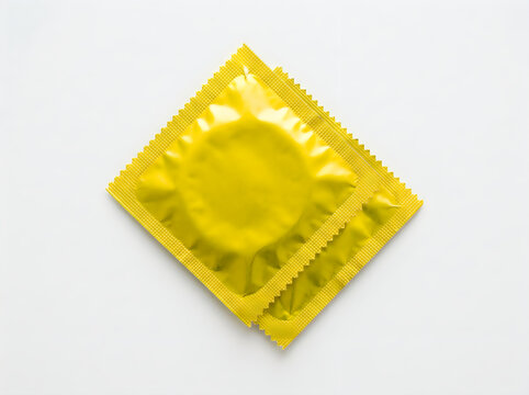 Yellow flower-shaped condom wrapper