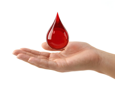 Hand holding red blood drop illustration