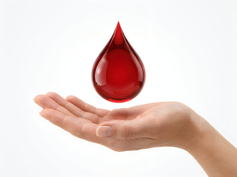 Hand holding red blood drop