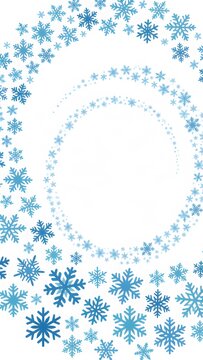 Blue snowflakes swirling in a festive winter background design with white copy space
