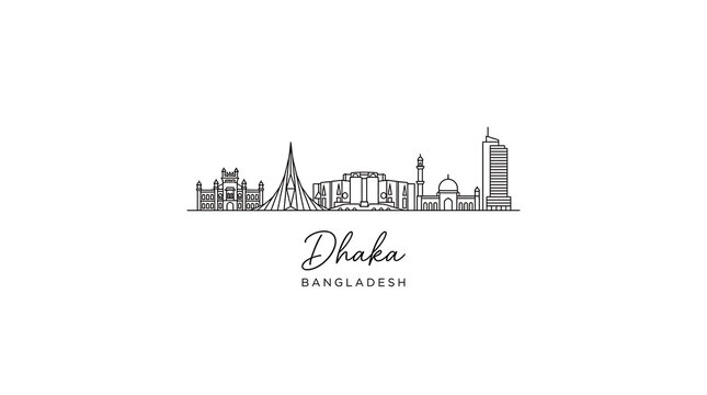 Minimalist Line Art Illustration Depicting Dhaka City Skyline in Bangladesh for Modern Urban Landscape Design