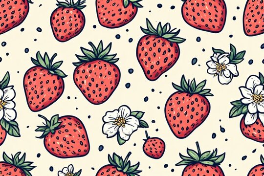 Strawberries with white blossoms vintage version tight grid arrangement