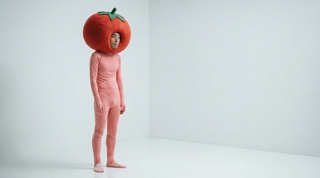 Man in Tomato Head Costume in White Studio