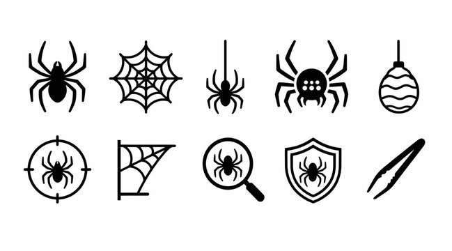Spider and cobweb silhouette icons for Halloween.