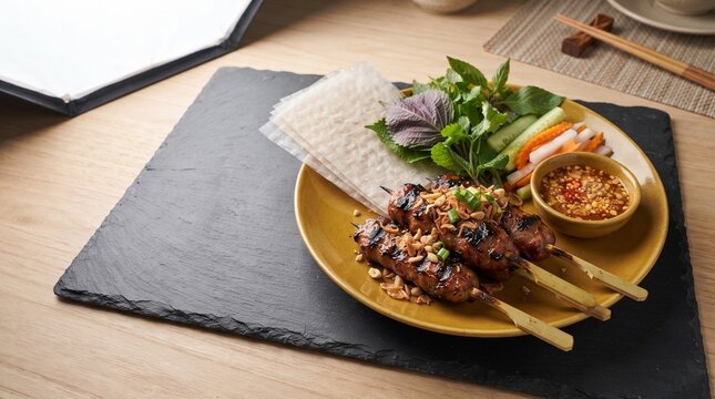 Vietnamese nem n??ng grilled pork menu design food photography