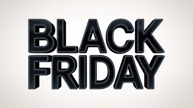 Bold 3d black friday text lettering with a modern metallic finish isolated on a clean light gray background, for retail marketing, and seasonal shopping, event promotions