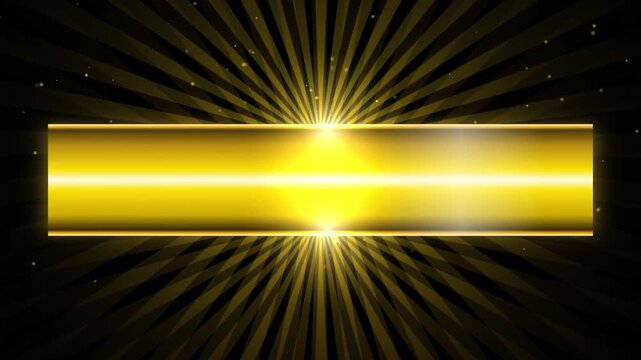 Golden lower third banner with glowing rays background, luxury title frame template, elegant metallic award border motion graphic