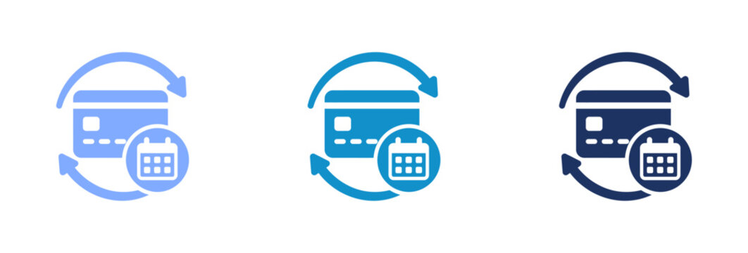 Credit card subscription and recurring payment icons with calendar and circular arrows.