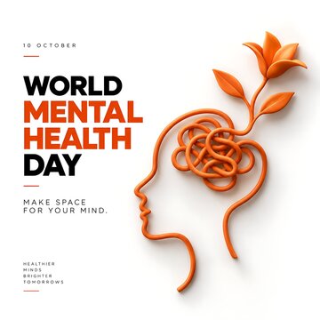 Human head profile silhouette with tangled lines growing into a flower representing mental health clarity silhouette psychology wellness