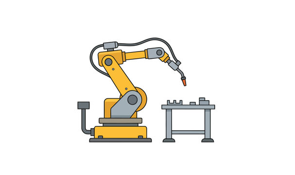 Automated Robotic Arm Performing Precision Welding Tasks on Industrial Manufacturing Workbench