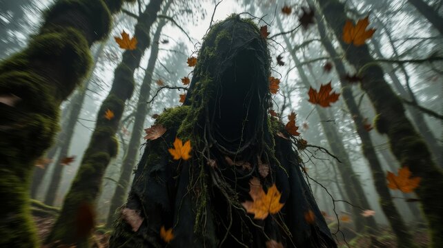 Mysterious Forest Spirit in a Gloomy Autumn Woods