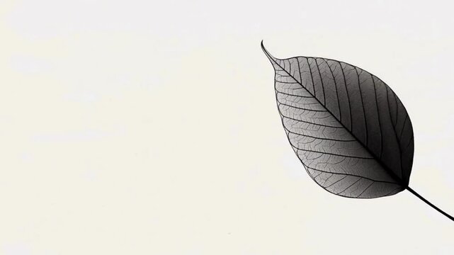 A minimalist monochrome illustration of a leaf with beautiful veins drawn on a white background
