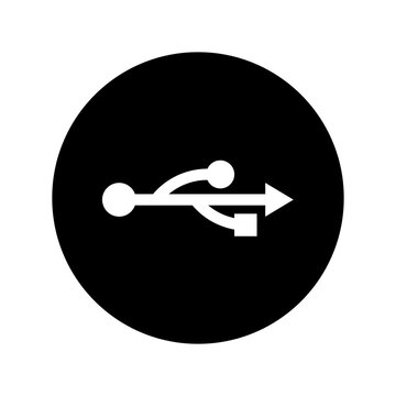 Black Circle USB Connection Symbol Icon, Minimalist Hardware Vector Illustration
