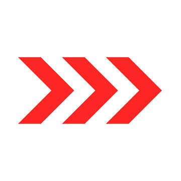 Red Triple Chevron Arrow Icon Pointing Right, Fast Forward Vector Illustration
