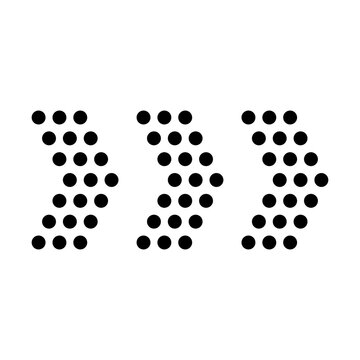 Black Dotted Triple Arrow Icon Pointing Right, Halftone Directional Vector Illustration
