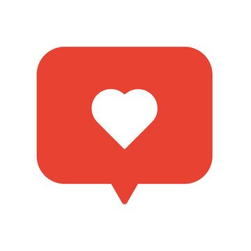 Red notification chat bubble with white heart symbol for social media UI