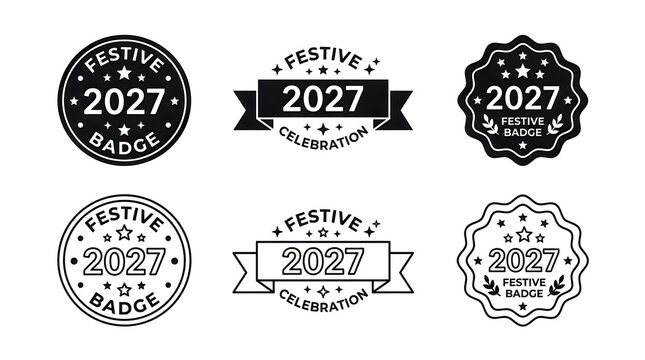 Festive 2027 celebration badges and labels set