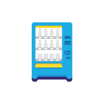 Coffee vending machine with blue cabinet, shelves and glass display for snacks and drinks