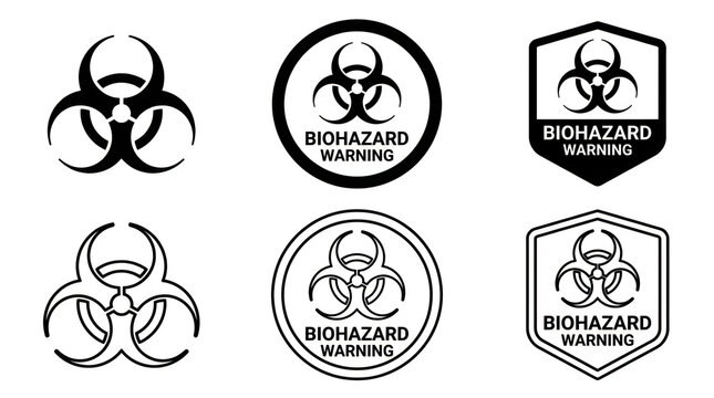Biohazard warning symbols set in black and white