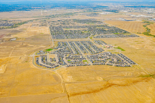 aerial view of Denver city, suburban, road, house and farm beautiful landscape