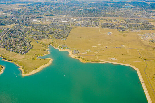 aerial view of Denver city, suburban, road, house and farm beautiful landscape