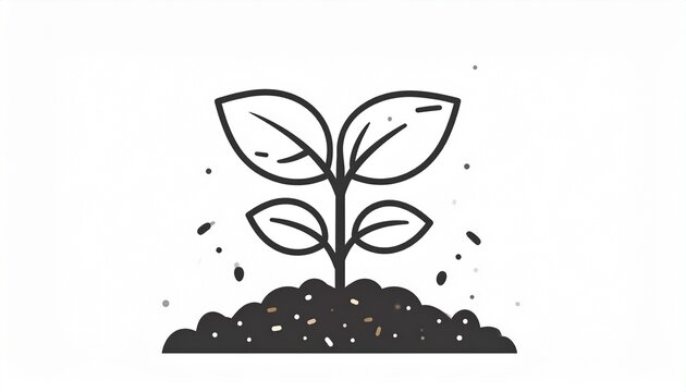 A minimalist black line art icon depicts a small plant sprout growing from soil.