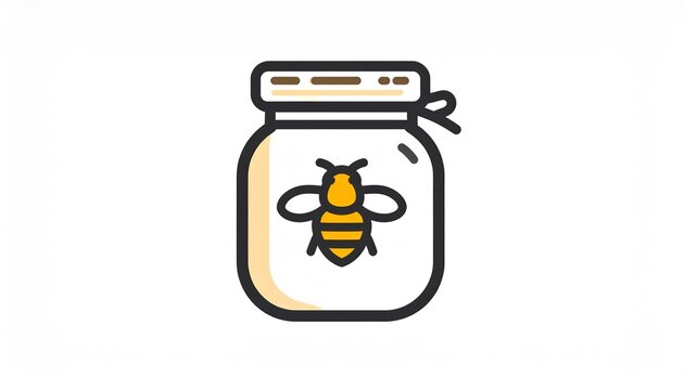 A simple flat vector icon depicts a glass jar filled with honey and a bee illustration.
