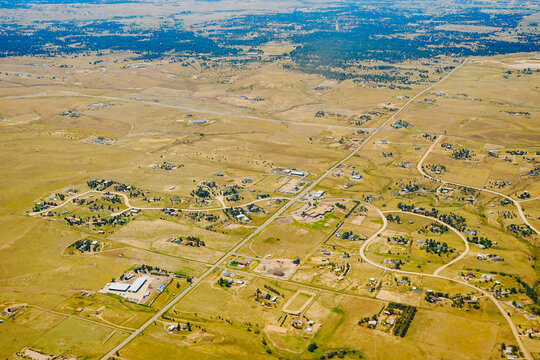 aerial view of Denver city, suburban, road, house and farm beautiful landscape