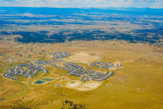 aerial view of Denver city, suburban, road, house and farm beautiful landscape
