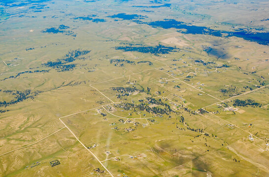 aerial view of Denver city, suburban, road, house and farm beautiful landscape