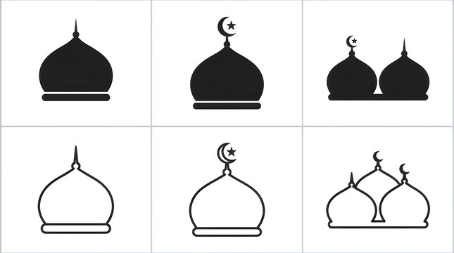 Islamic mosque domes with crescent moon symbols