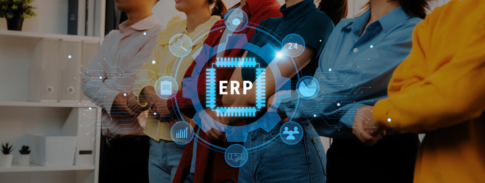 A dynamic business team showcasing collaboration for effective ERP technology integration, highlighting the importance of digital transformation in modern workplaces. Trope
