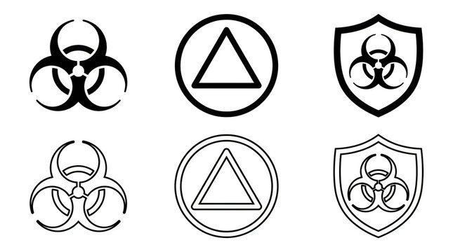 Biohazard symbols and radiation warning icons set