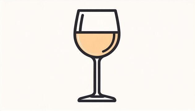 A minimalist flat vector icon of a wine glass filled with white or rose wine.