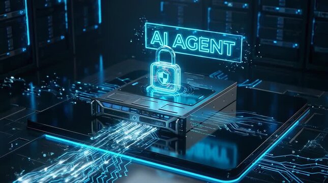 AI agent processing data with digital security lock