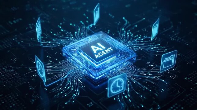 Artificial intelligence agent chip connecting digital icon