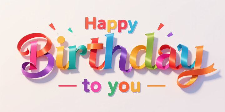 Colorful, curled letters and confetti on a soft, cream background, perfect for a joyful birthday message, in a playful, modern, minimalist style.