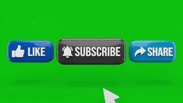 Subscribe button and like button animation video footage with mouse cursor clicking for social media content creation