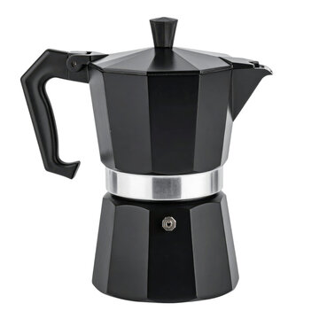 Black Octagonal Moka Pot Stovetop Espresso Maker on Green Background