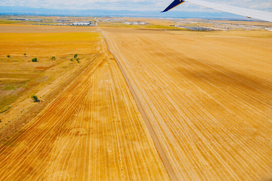 aerial view of Denver city, suburban, road, house and farm beautiful landscape