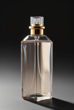 Blank luxury rectangular glass perfume spray bottle with gold collar and clear cap mockup