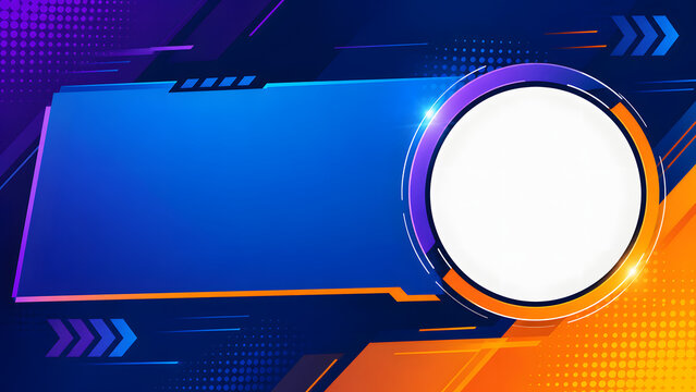 Futuristic gaming banner template with abstract blue and orange vector design for live stream or video overlay