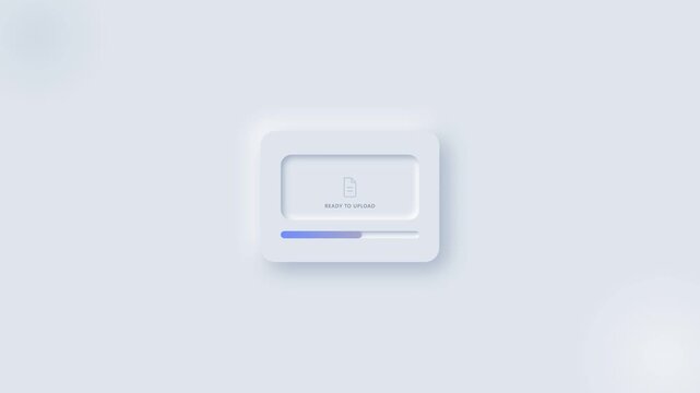 "uploading..." neomorphic ui card with file icon and progress bar animation transferring data