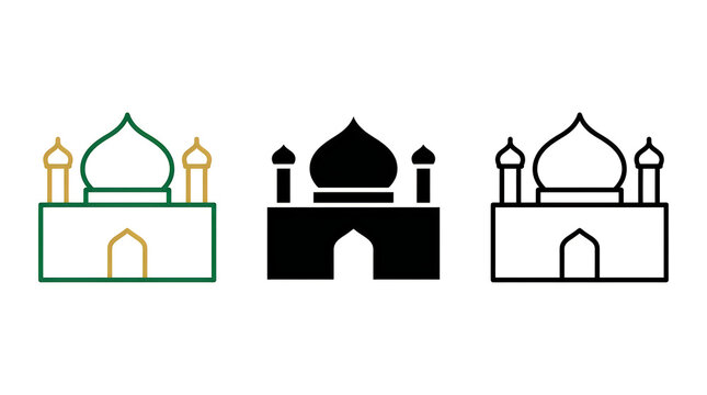 Islamic mosque architectural vector icons set
